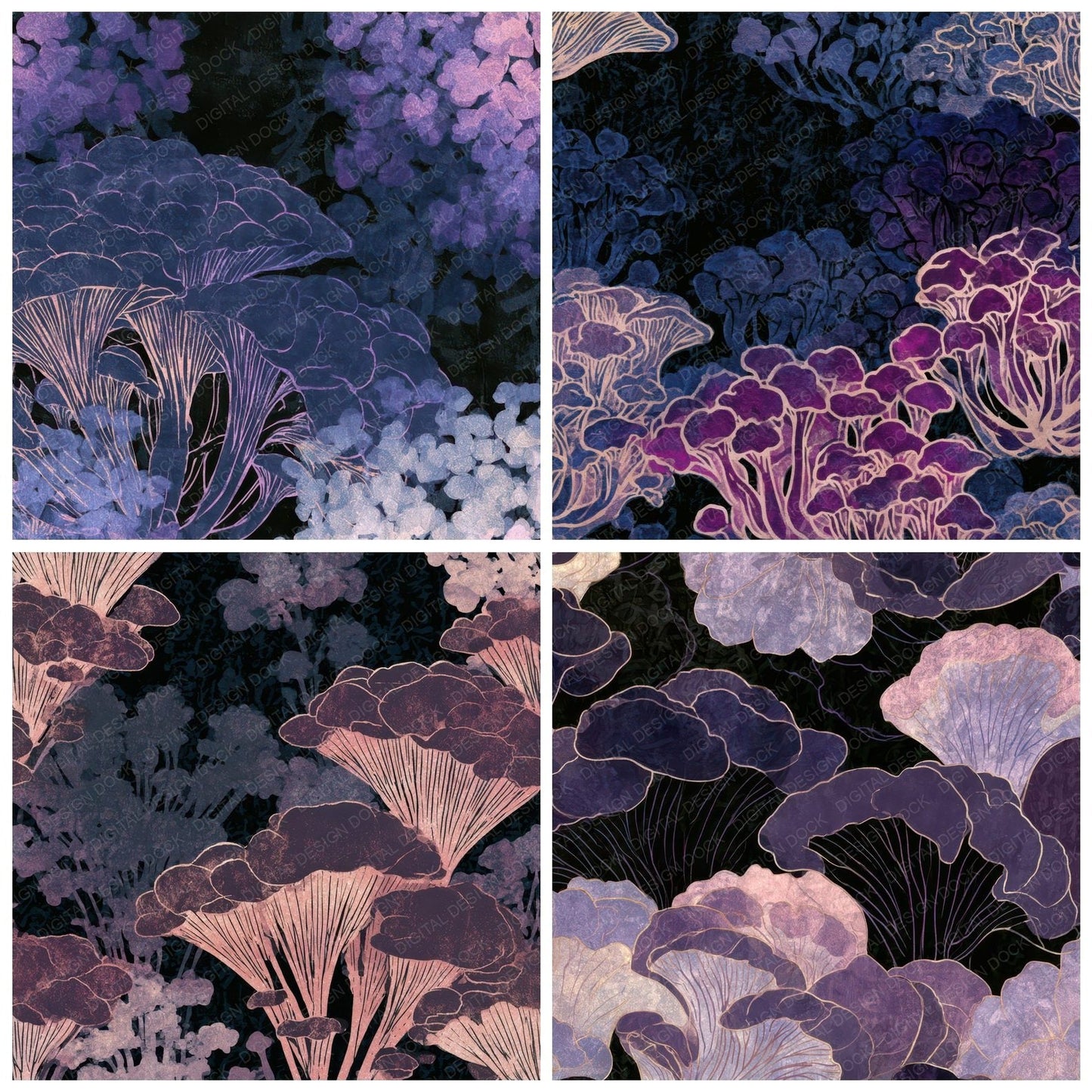 Woodblock Enoki Aubergine Pearl Digital Paper Pack (DDD013352)