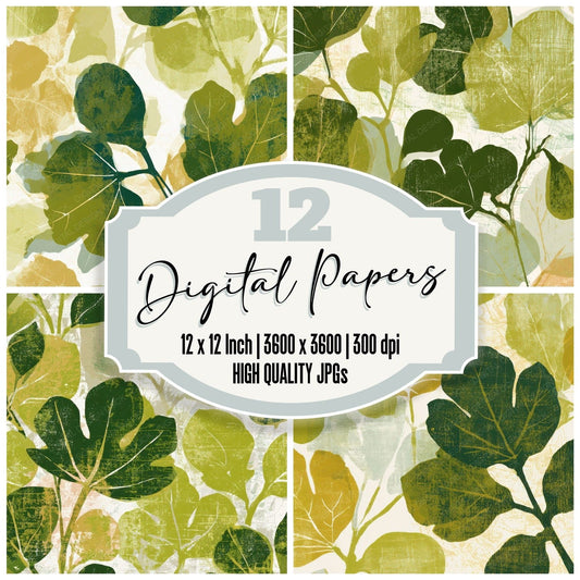 Woodblock Fig Olive Chartreuse Digital Paper Pack (DDD013353)