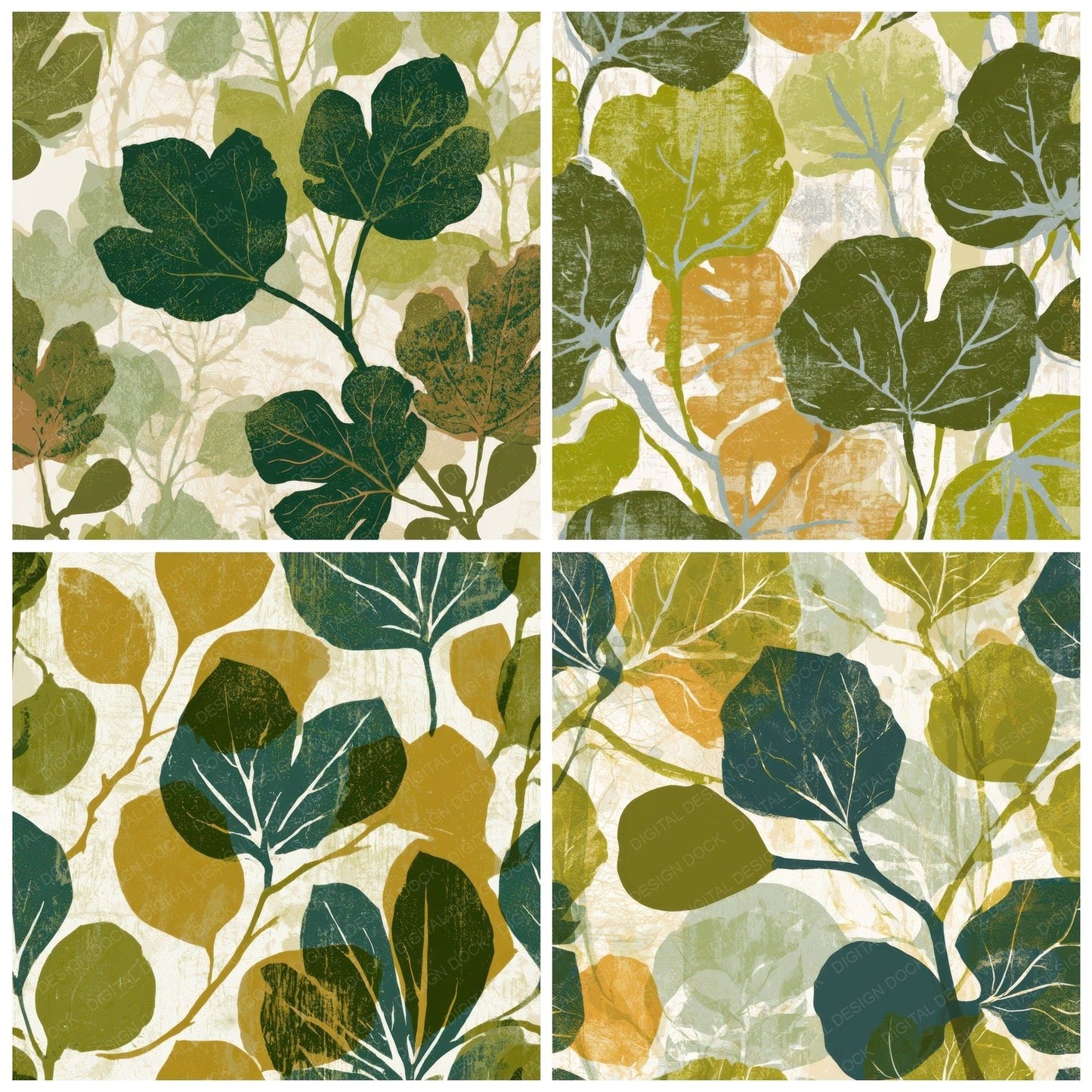 Woodblock Fig Olive Chartreuse Digital Paper Pack (DDD013353)