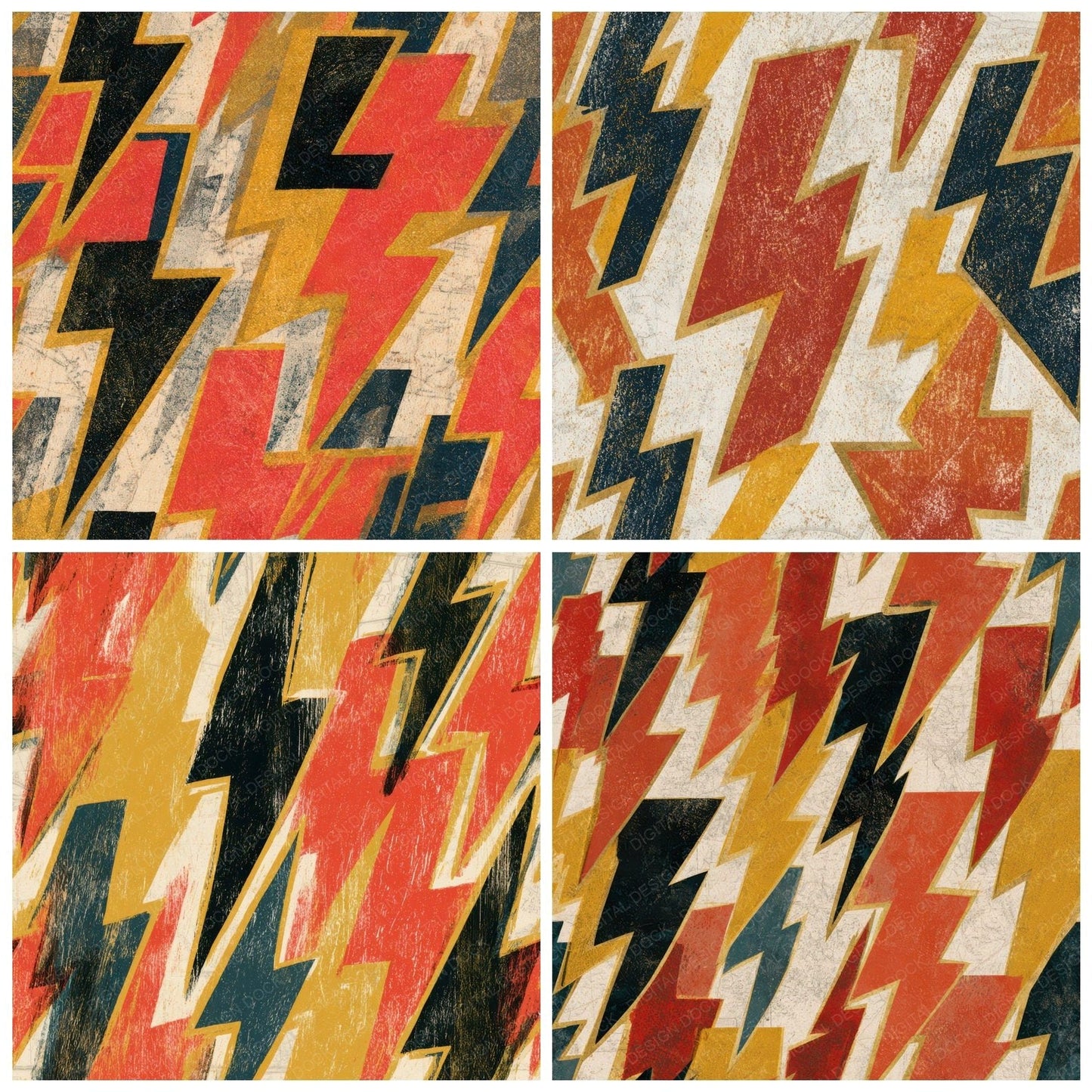 Woodblock Lightning Bolt Terracotta Mustard Digital Paper Pack (DDD013354)