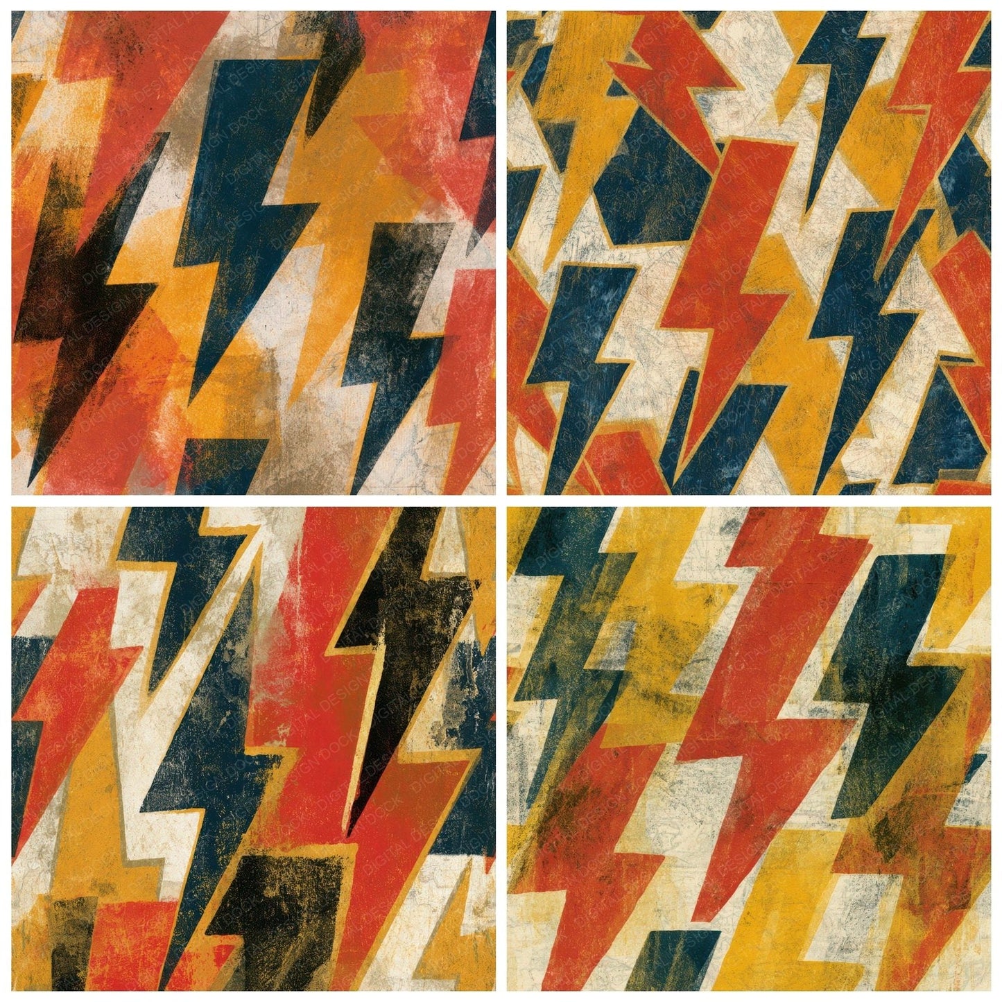 Woodblock Lightning Bolt Terracotta Mustard Digital Paper Pack (DDD013354)