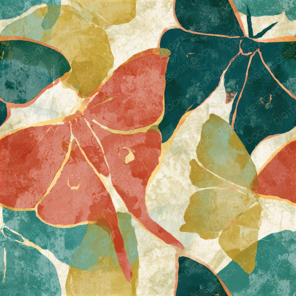 Woodblock Luna Moths Mint Strawberry Seamless Digital Paper Pack (DDD013355)