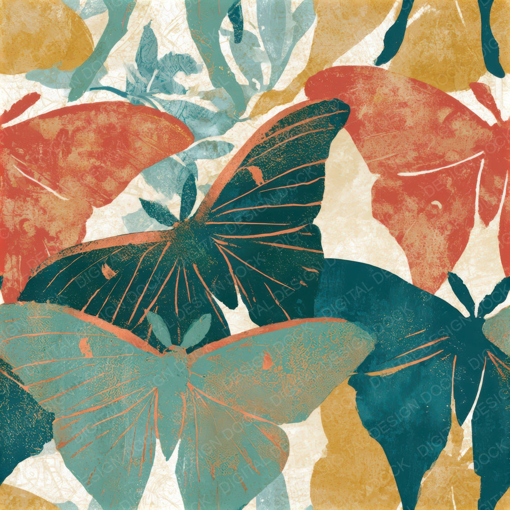 Woodblock Luna Moths Mint Strawberry Seamless Digital Paper Pack (DDD013355)