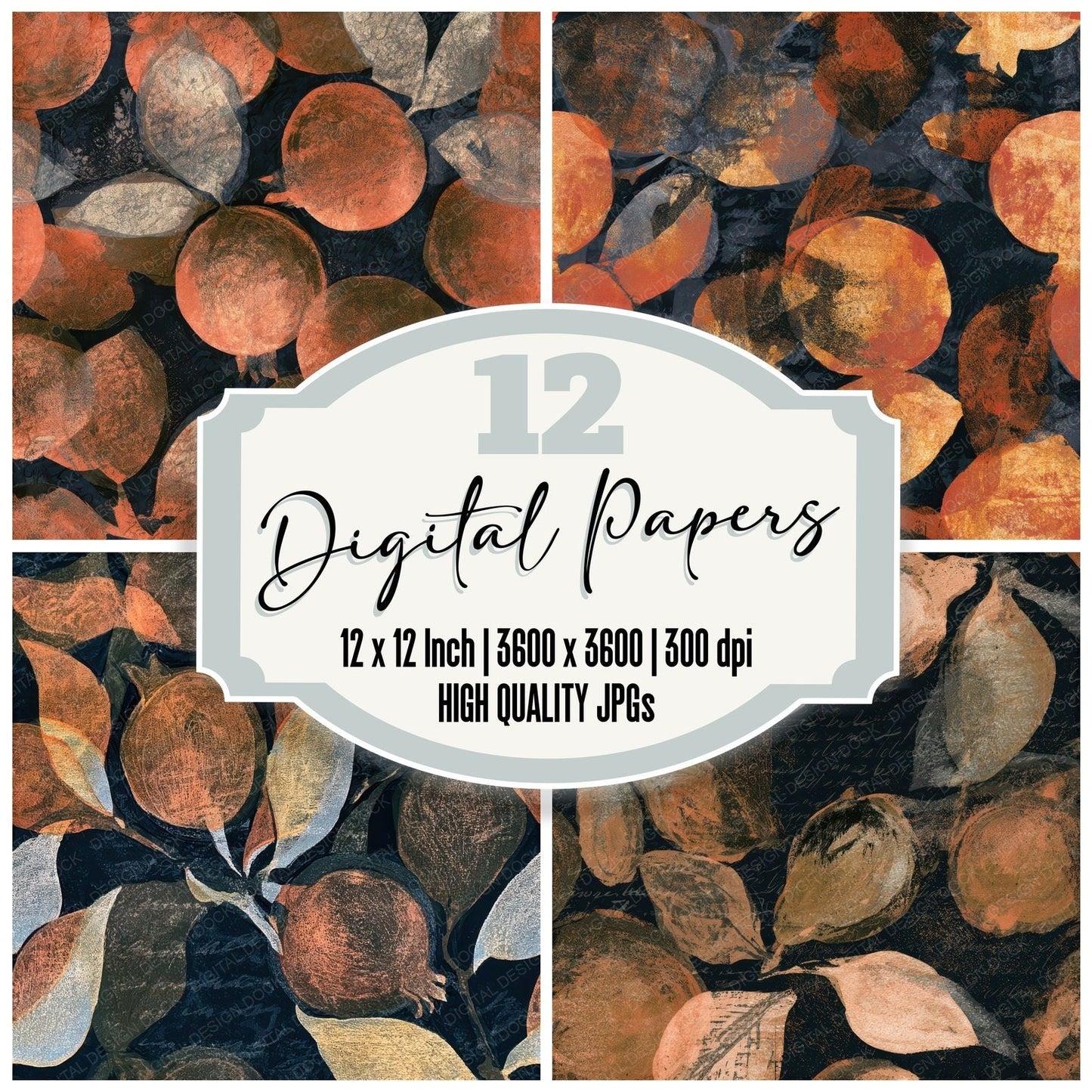 Woodblock Quince Copper Rust Seamless Digital Paper Pack (DDD013356)