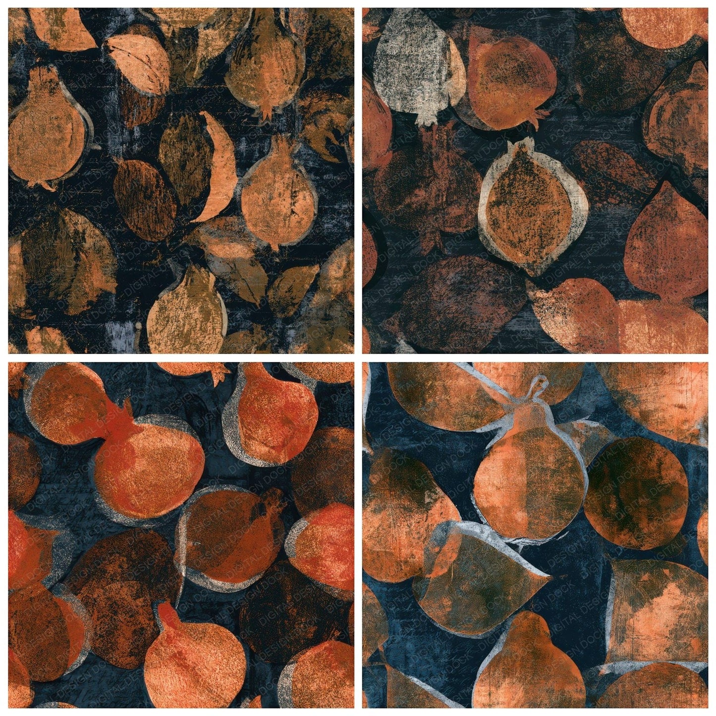 Woodblock Quince Copper Rust Seamless Digital Paper Pack (DDD013356)