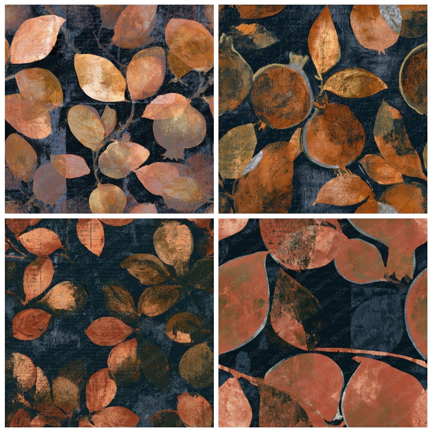 Woodblock Quince Copper Rust Seamless Digital Paper Pack (DDD013356)