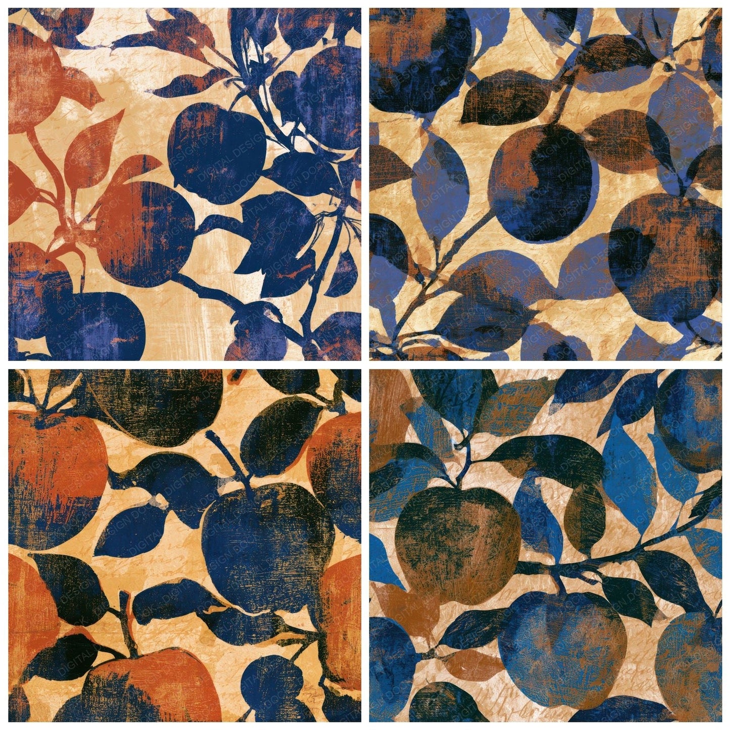 Woodcut Apple Sienna Indigo Digital Paper Pack (DDD013357)