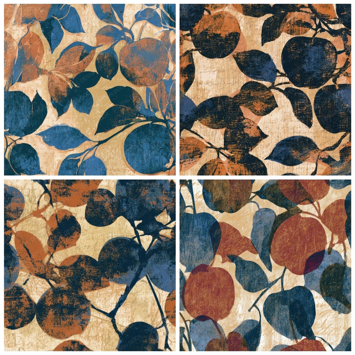 Woodcut Apple Sienna Indigo Digital Paper Pack (DDD013357)