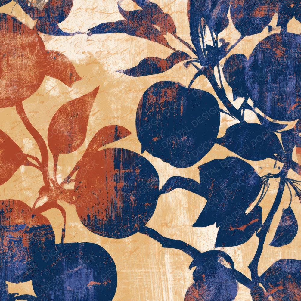 Woodcut Apple Sienna Indigo Digital Paper Pack (DDD013357)