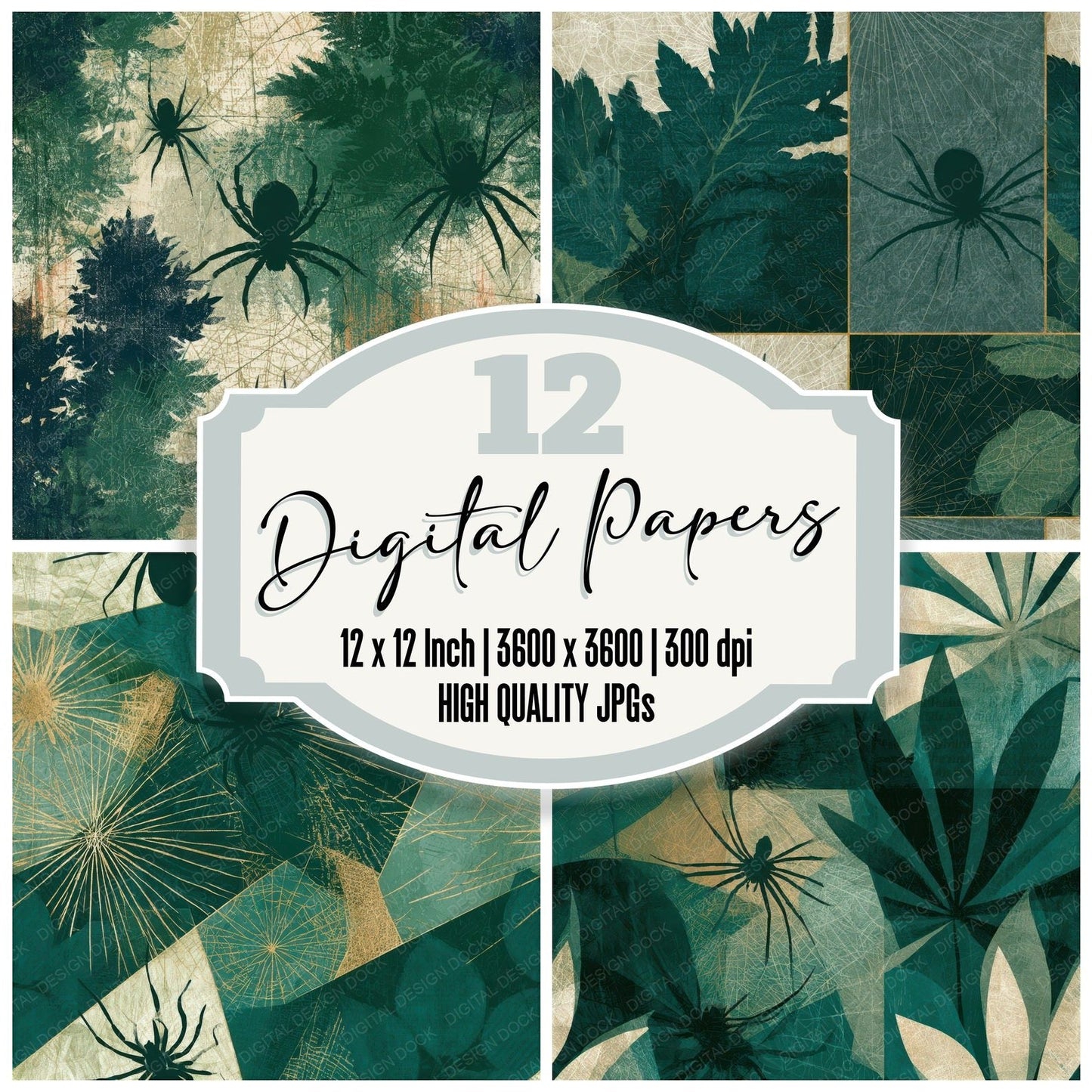X-ray Spider Web Forest Green Bone Seamless Digital Paper Pack (DDD013362)