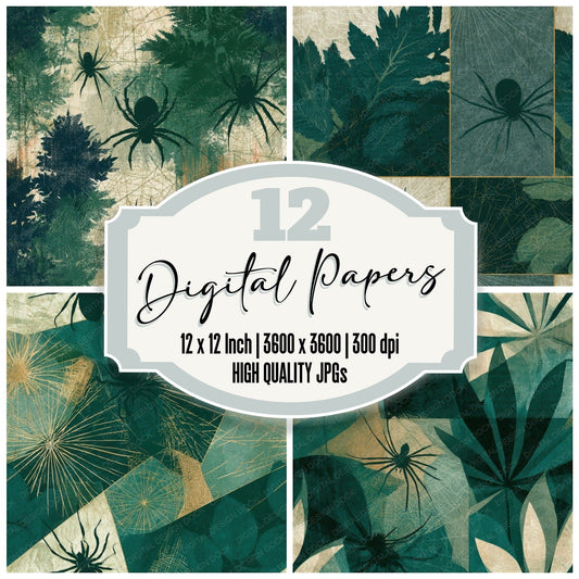 X-ray Spider Web Forest Green Bone Seamless Digital Paper Pack (DDD013362)