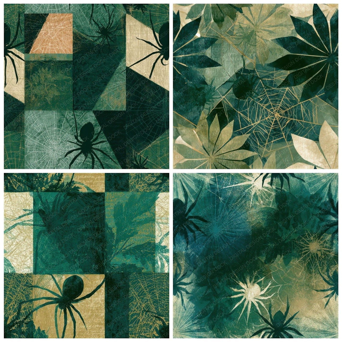 X-ray Spider Web Forest Green Bone Seamless Digital Paper Pack (DDD013362)