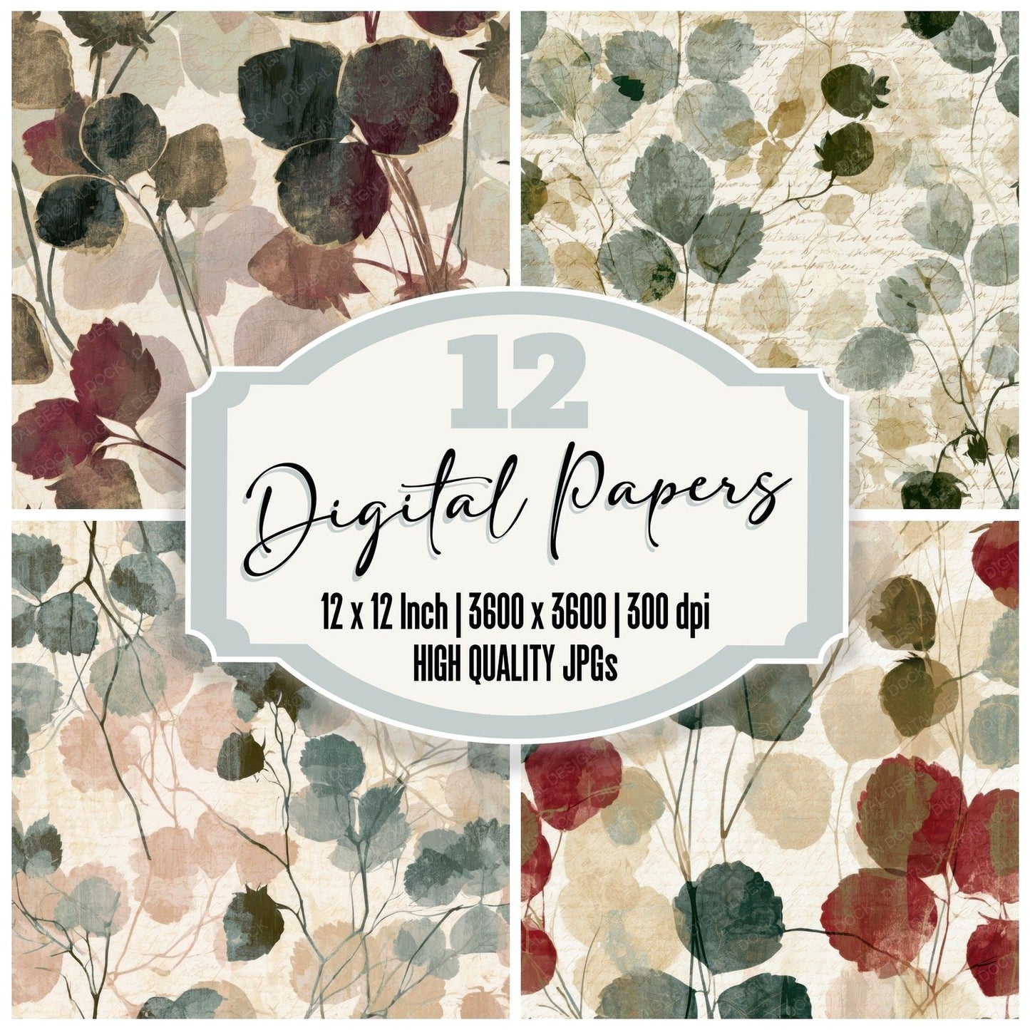 X-ray Strawberry Pine Cream Digital Paper Pack (DDD013363)