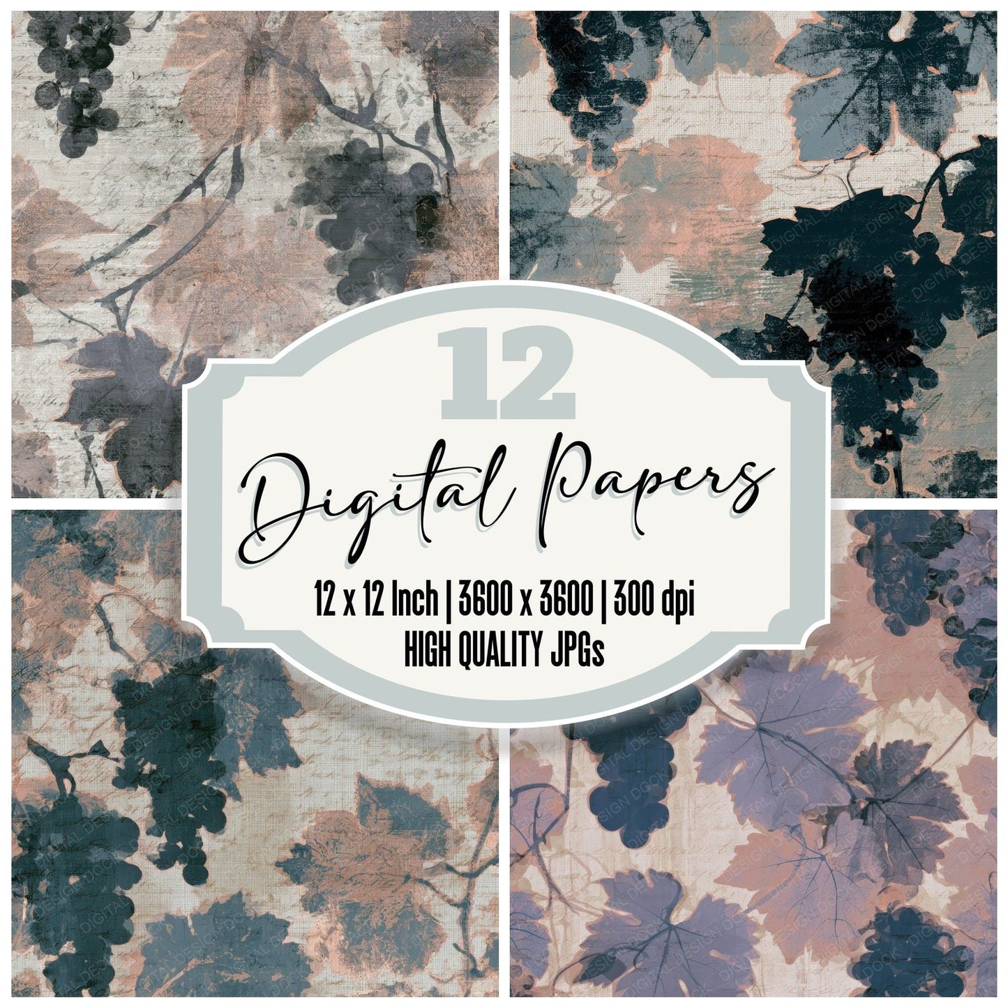 Xray Grapes Vines Linen Digital Paper Pack (DDD013364)