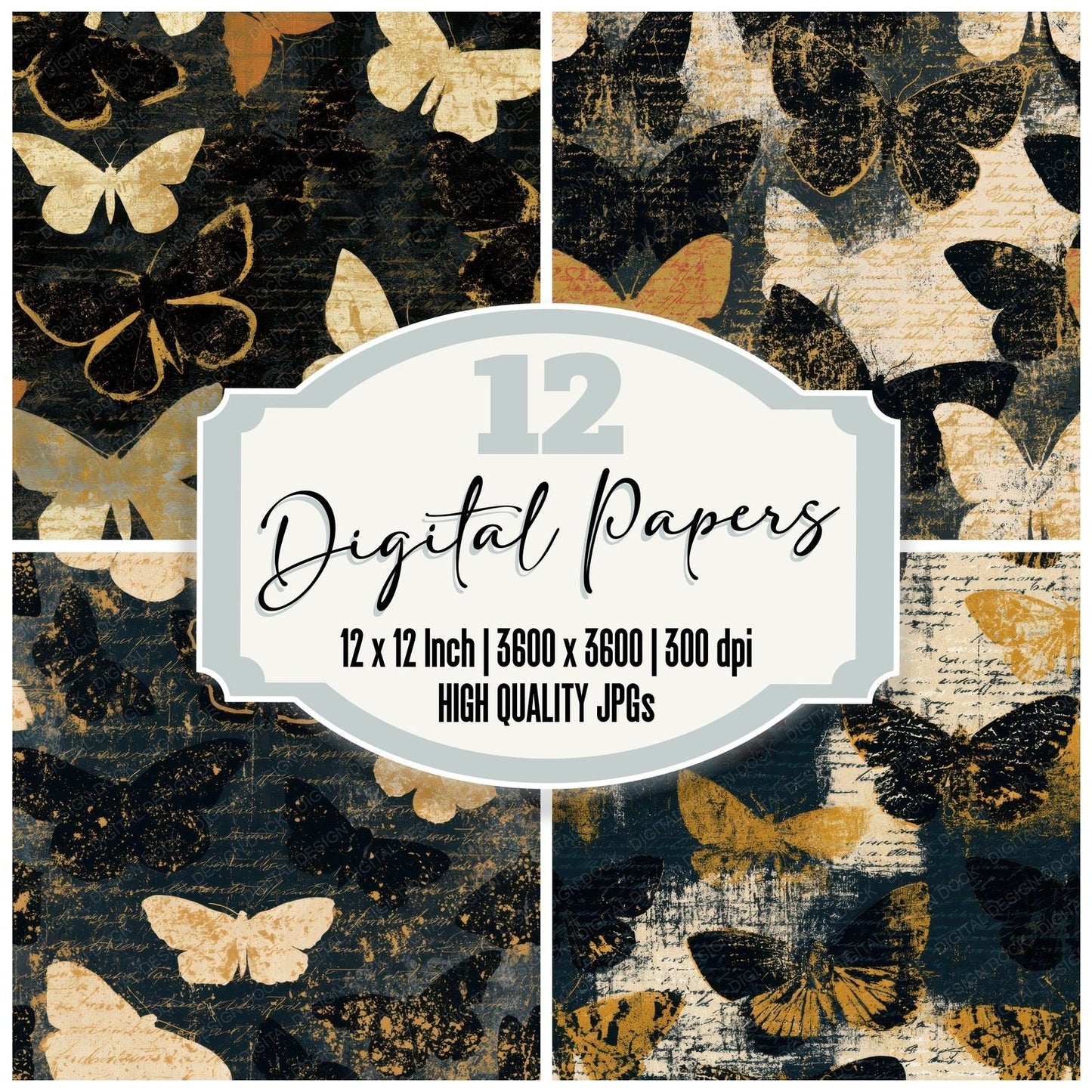 Minimal Moth Cream Black Digital Paper Pack (DDD013367)