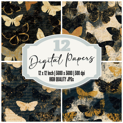 Minimal Moth Cream Black Digital Paper Pack (DDD013367)
