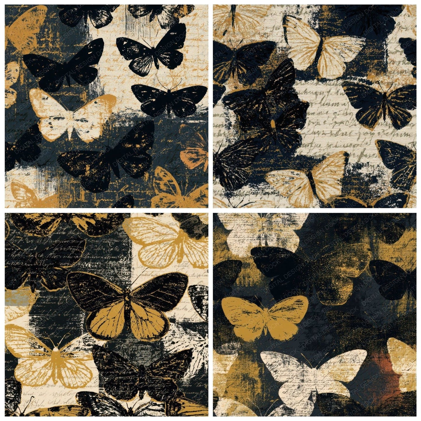 Minimal Moth Cream Black Digital Paper Pack (DDD013367)