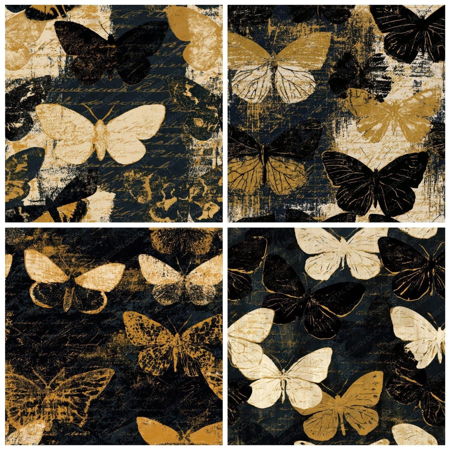 Minimal Moth Cream Black Digital Paper Pack (DDD013367)