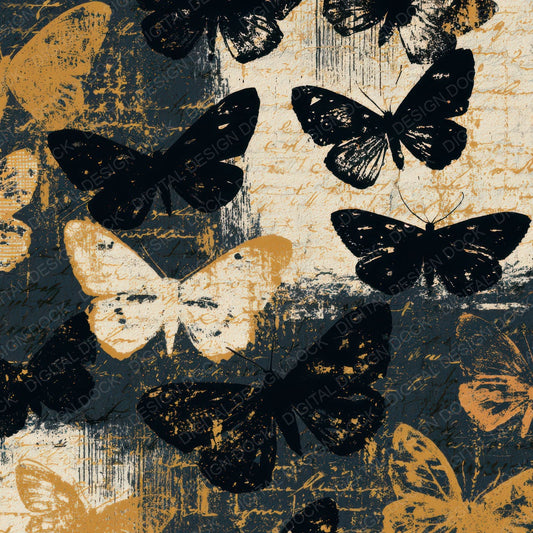 Minimal Moth Cream Black Digital Paper Pack (DDD013367)