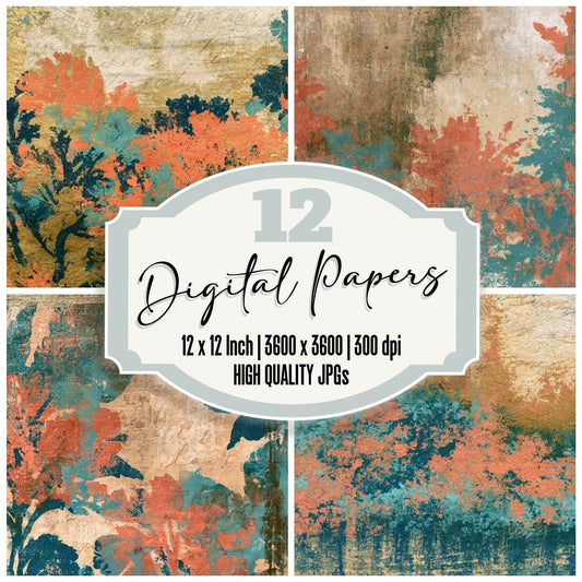 Monoprint Lichen Coral Turquoise Digital Paper Pack (DDD013369)