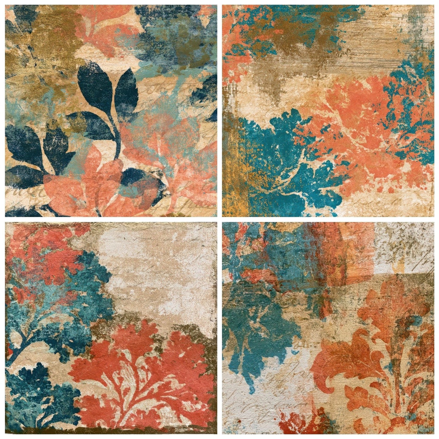 Monoprint Lichen Coral Turquoise Digital Paper Pack (DDD013369)