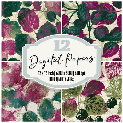 Monoprint Mulberries Magenta Jungle Green Seamless Digital Paper Pack (DDD013370)