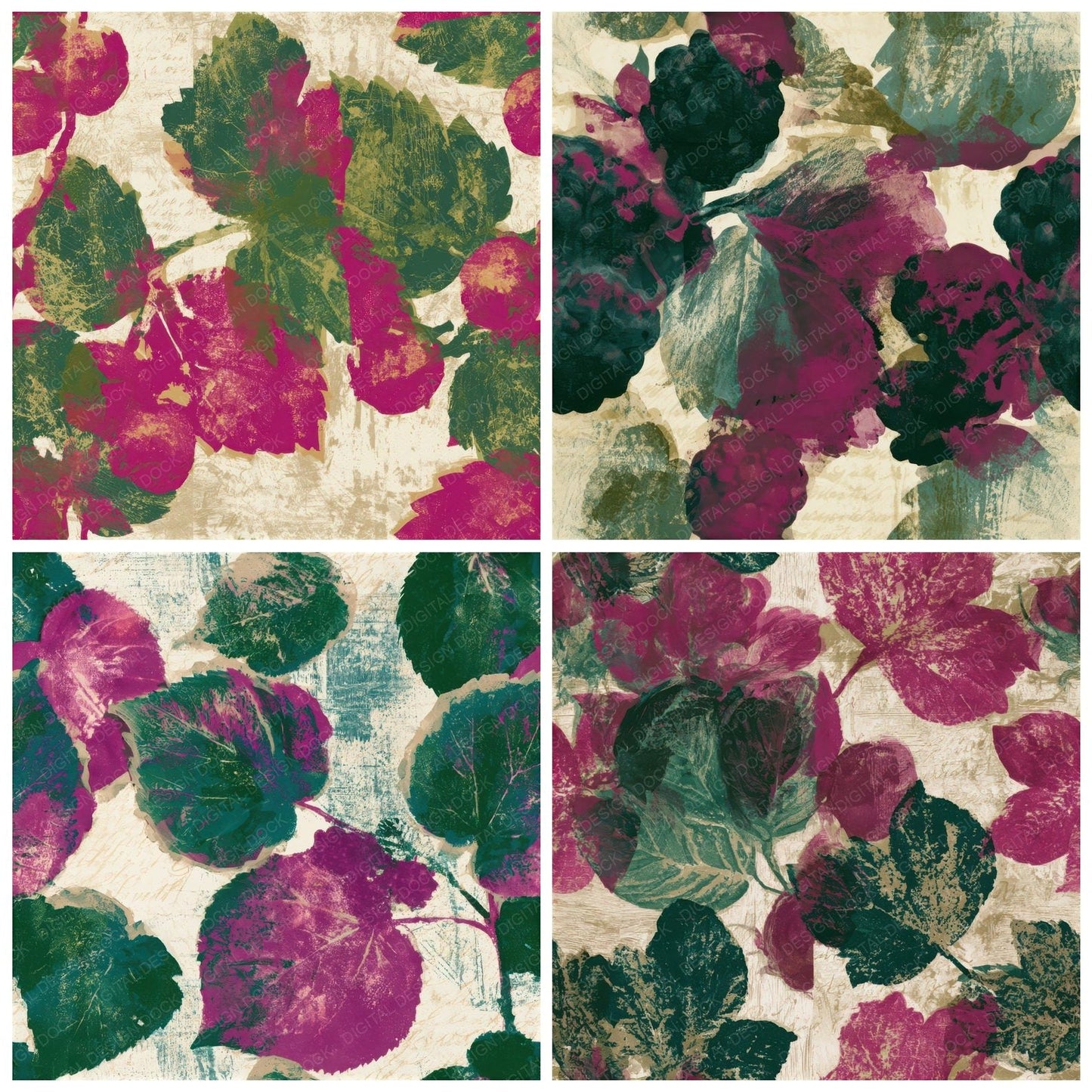 Monoprint Mulberries Magenta Jungle Green Seamless Digital Paper Pack (DDD013370)