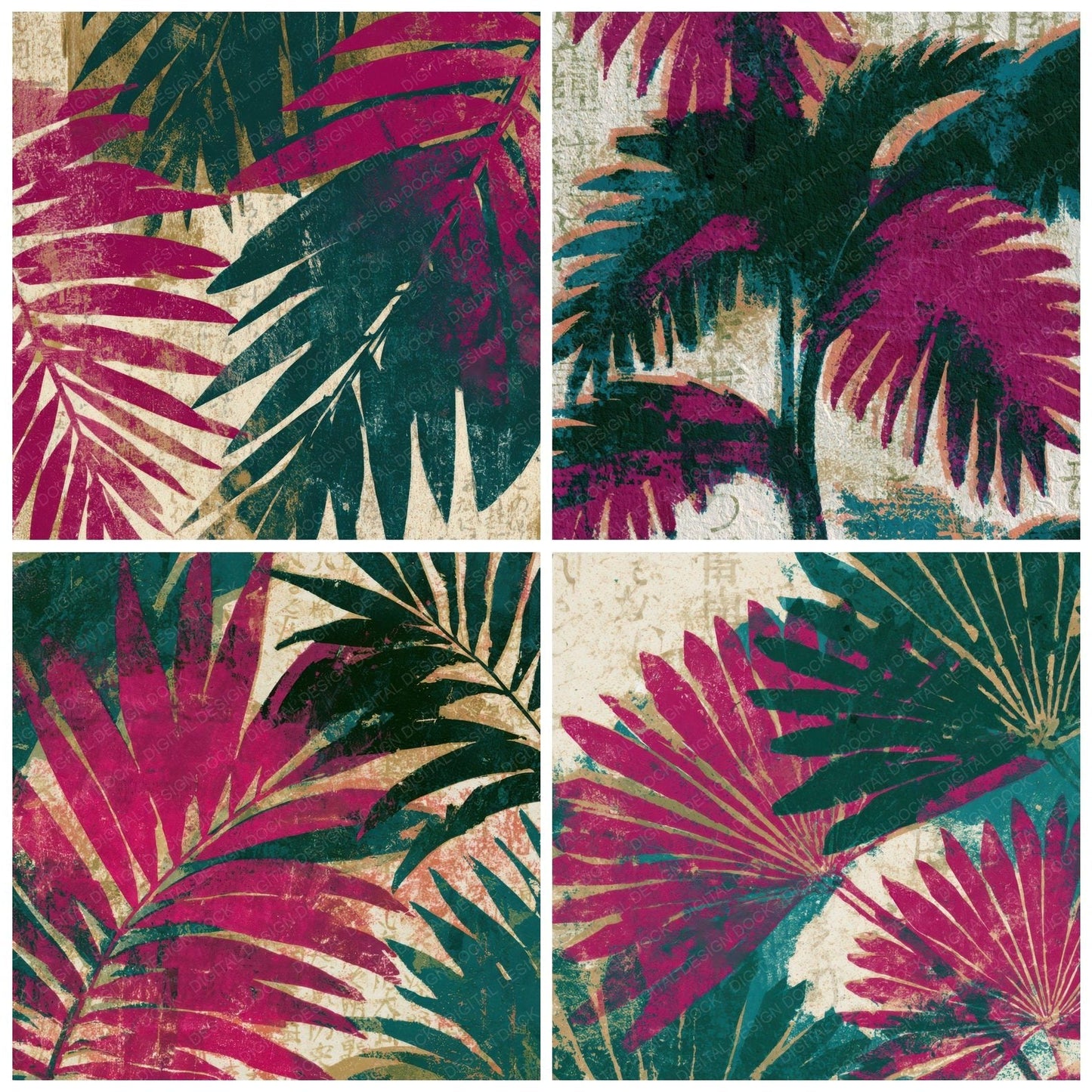 Monoprint Neon Palms Magenta Green Digital Paper Pack (DDD013371)