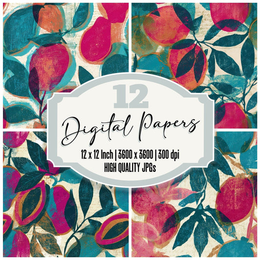 Monoprint Tropical Fruit Pink Turquoise Seamless Digital Paper Pack (DDD013372)