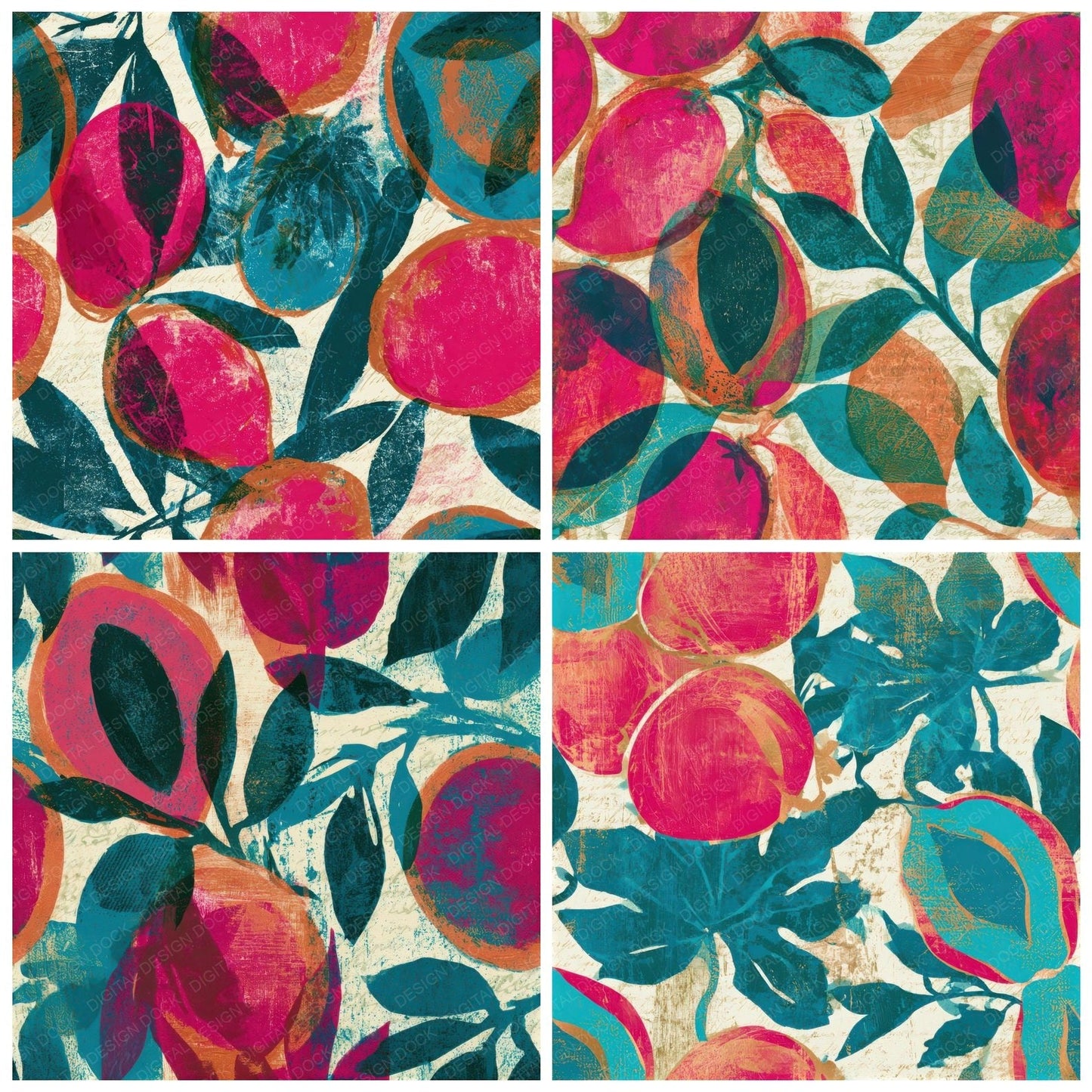 Monoprint Tropical Fruit Pink Turquoise Seamless Digital Paper Pack (DDD013372)