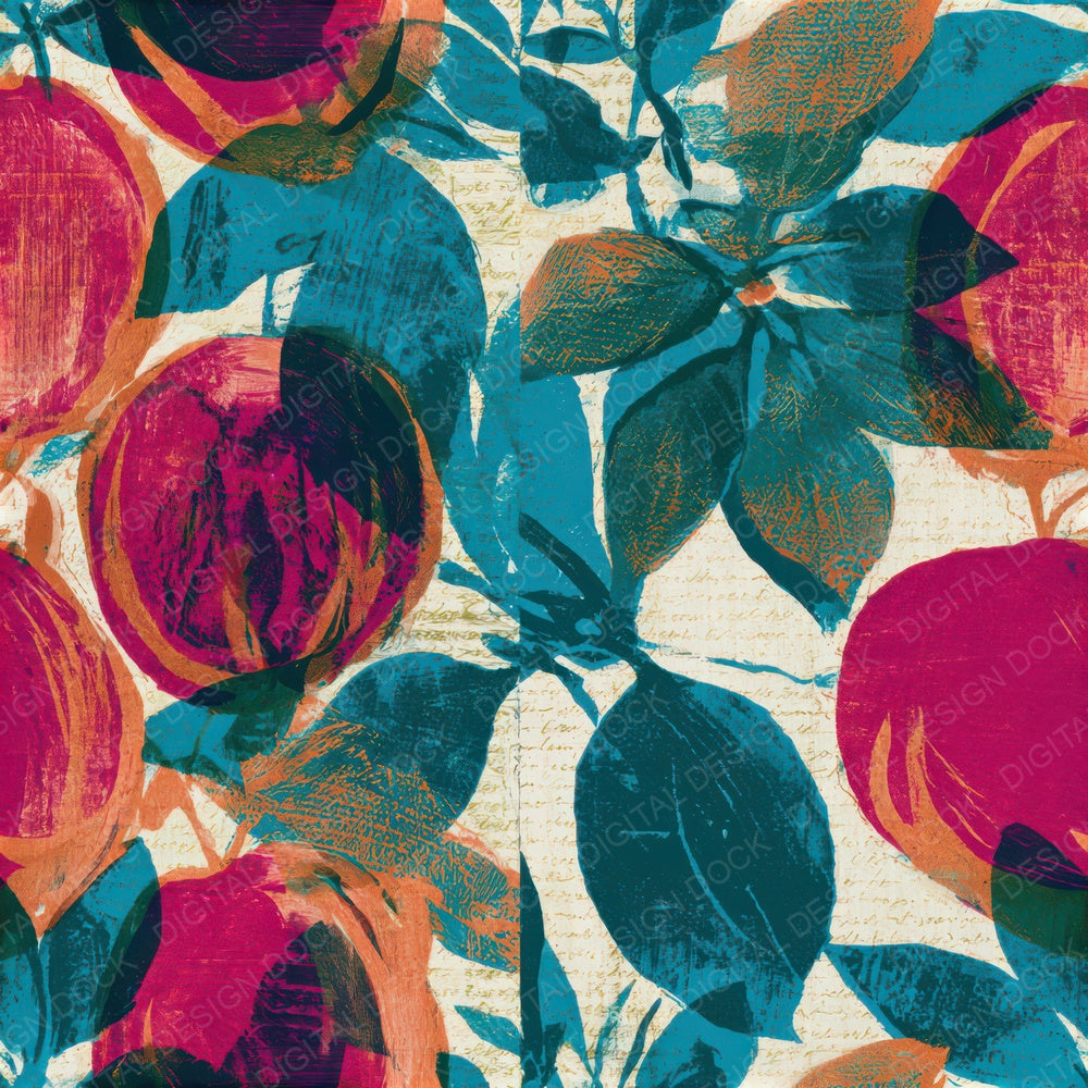 Monoprint Tropical Fruit Pink Turquoise Seamless Digital Paper Pack (DDD013372)
