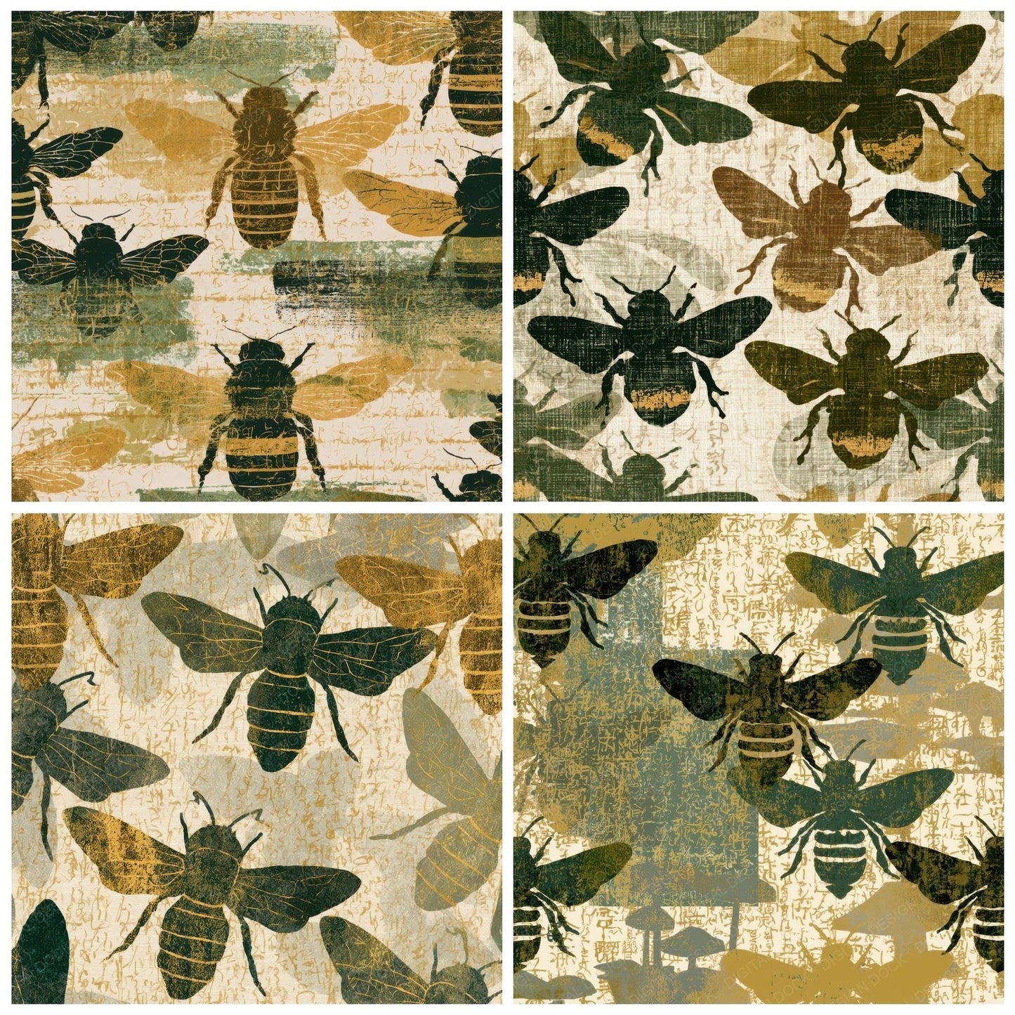 Screenprint Bumblebees Moss Bark Digital Paper Pack (DDD013374)