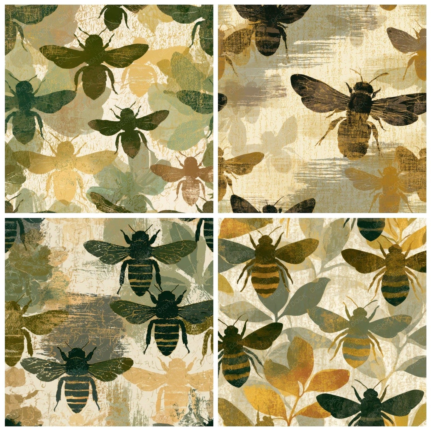 Screenprint Bumblebees Moss Bark Digital Paper Pack (DDD013374)