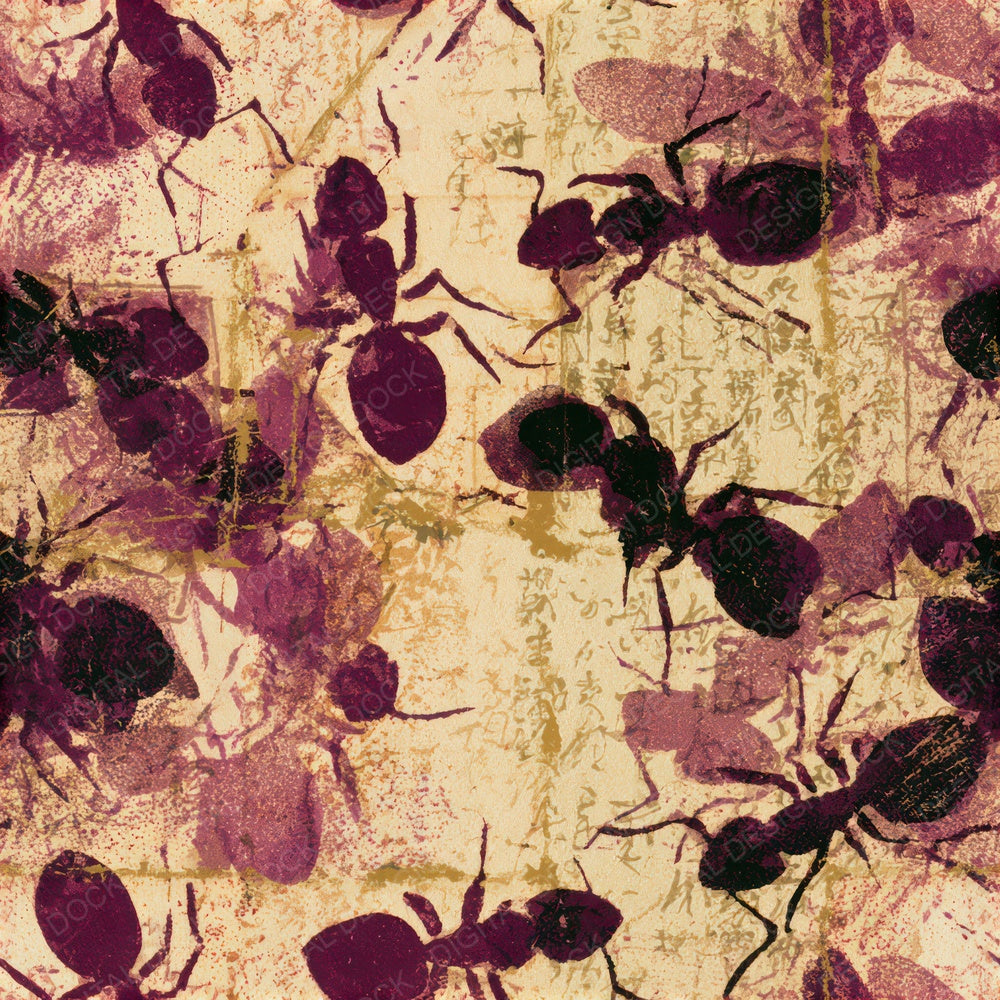Woodcut Ants Plum Cream Seamless Digital Paper Pack (DDD013377)