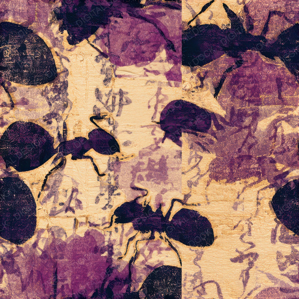 Woodcut Ants Plum Cream Seamless Digital Paper Pack (DDD013377)