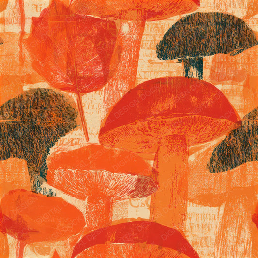 Woodcut Porcini Tangerine Seamless Digital Paper Pack (DDD013381)