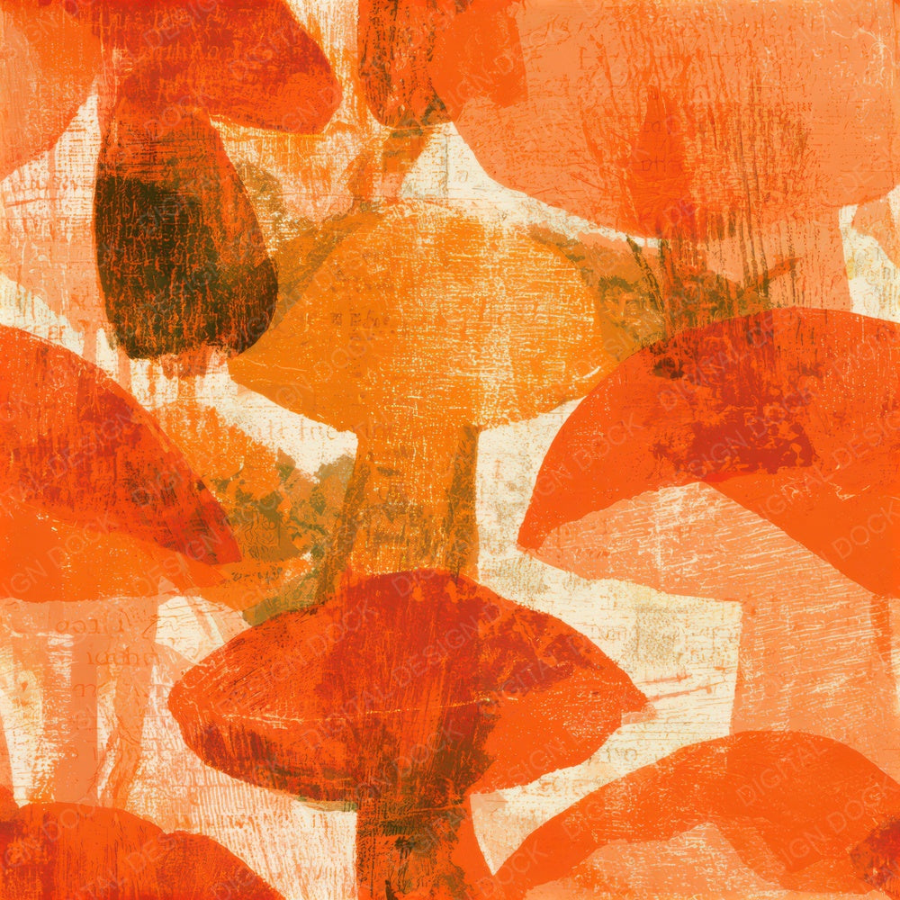 Woodcut Porcini Tangerine Seamless Digital Paper Pack (DDD013381)