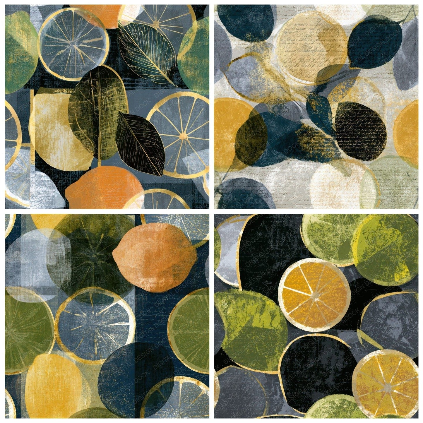X Ray Lemon Lime Gunmetal Seamless Digital Paper Pack (DDD013382)