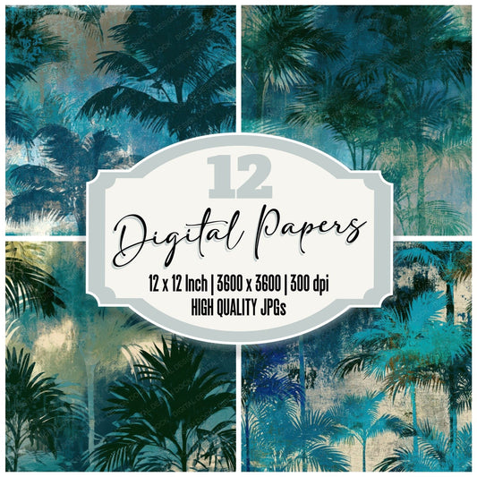 X Ray Neon Palms Teal Bone Digital Paper Pack (DDD013383)