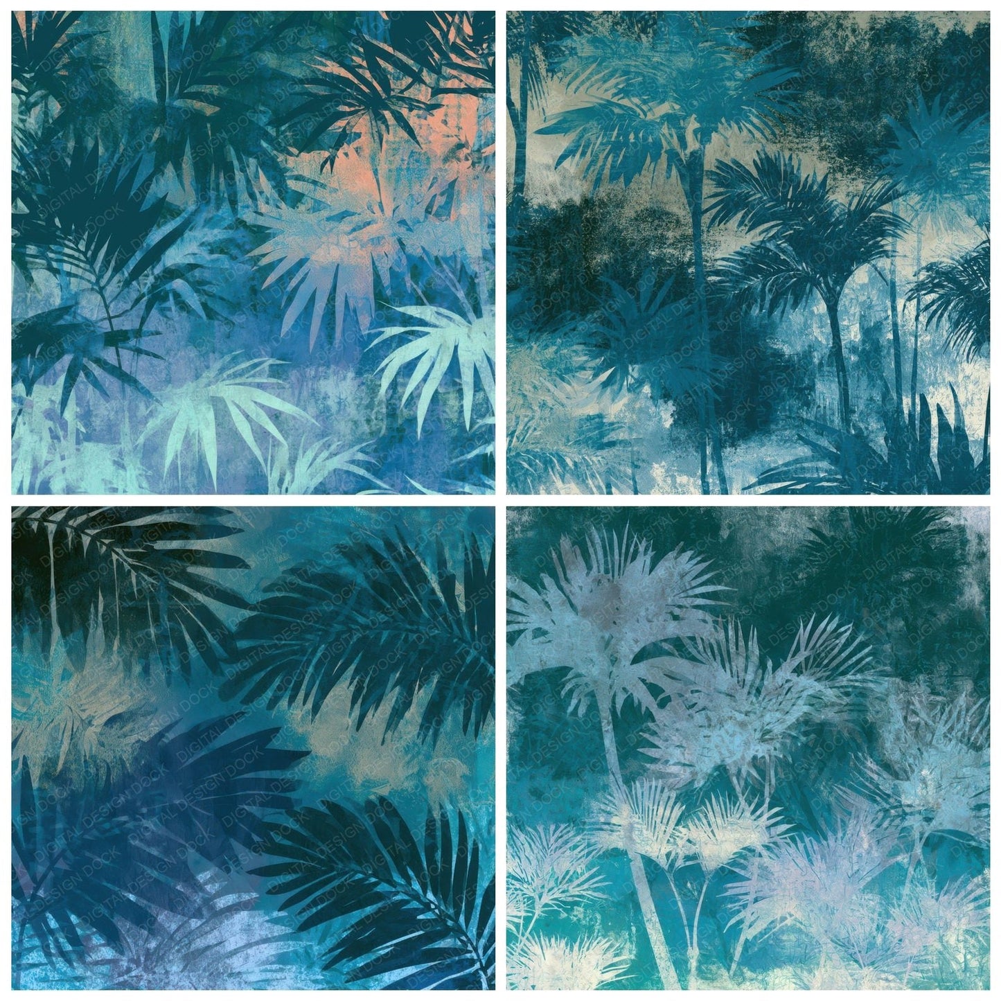 X Ray Neon Palms Teal Bone Digital Paper Pack (DDD013383)
