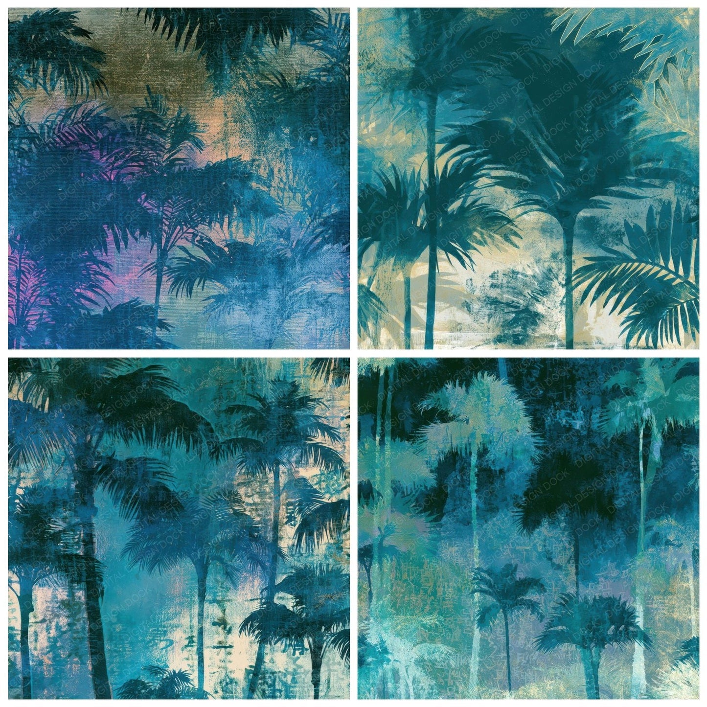 X Ray Neon Palms Teal Bone Digital Paper Pack (DDD013383)