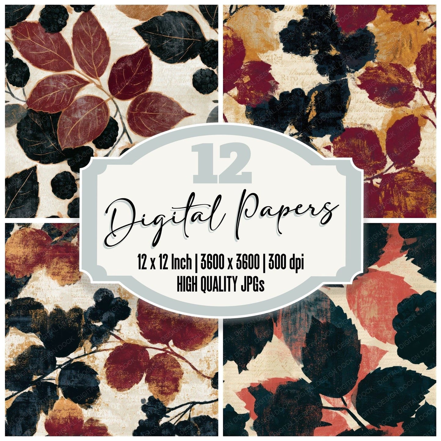 Minimal Blackberry Bone Seamless Digital Paper Pack (DDD013387)