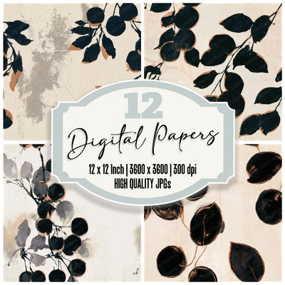 Minimal Plum Sumi Bone Seamless Digital Paper Pack (DDD013388)
