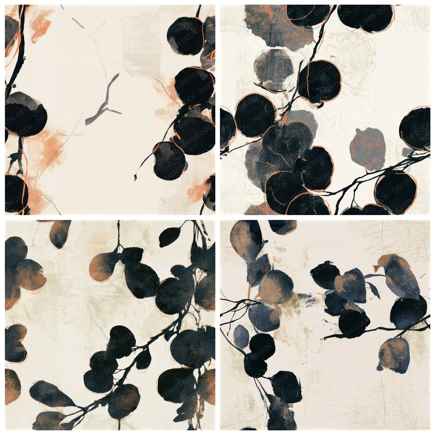 Minimal Plum Sumi Bone Seamless Digital Paper Pack (DDD013388)