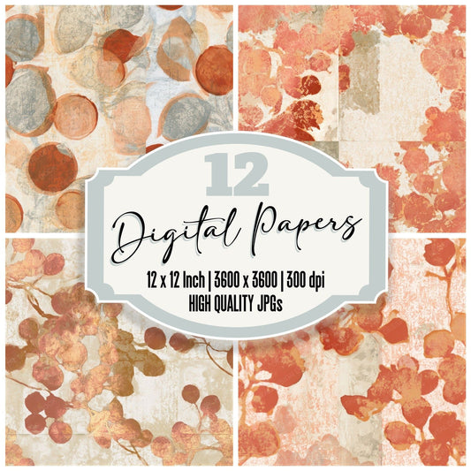 Monoprint Berries Terracotta Stone Seamless Digital Paper Pack (DDD013389)