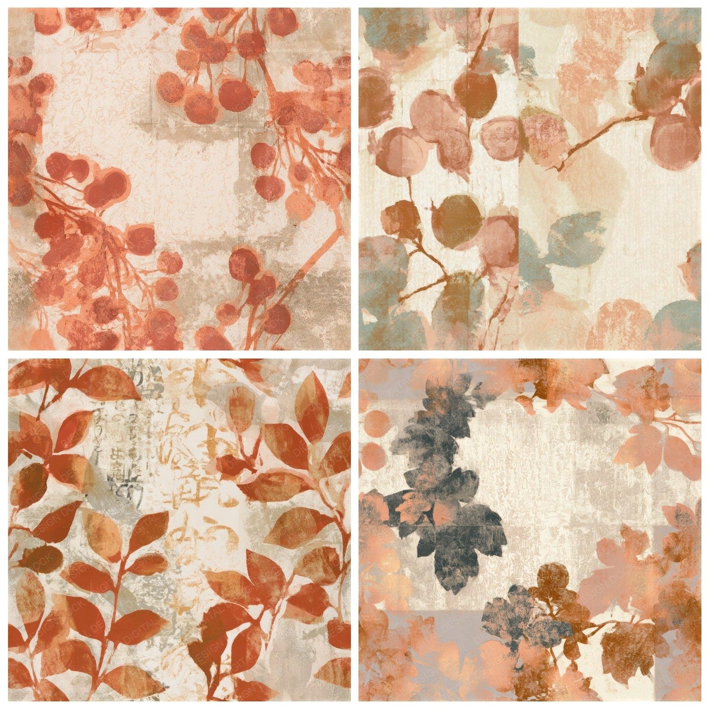 Monoprint Berries Terracotta Stone Seamless Digital Paper Pack (DDD013389)