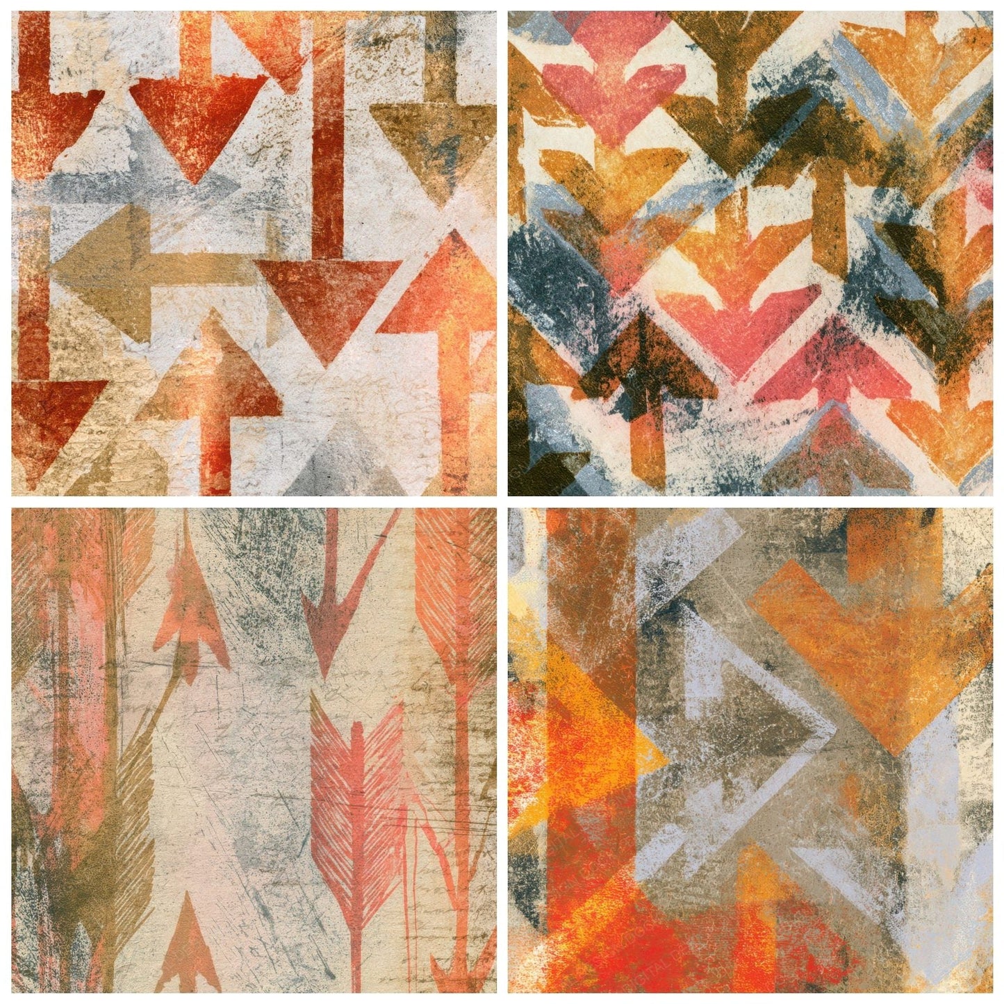 Monoprint Neon Arrows Rust Brass Digital Paper Pack (DDD013391)