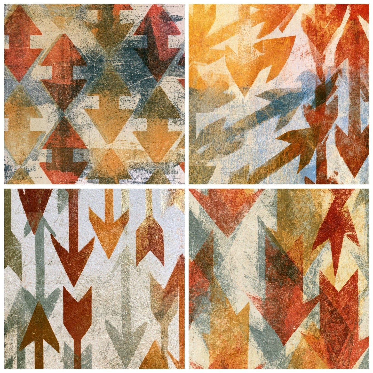 Monoprint Neon Arrows Rust Brass Digital Paper Pack (DDD013391)