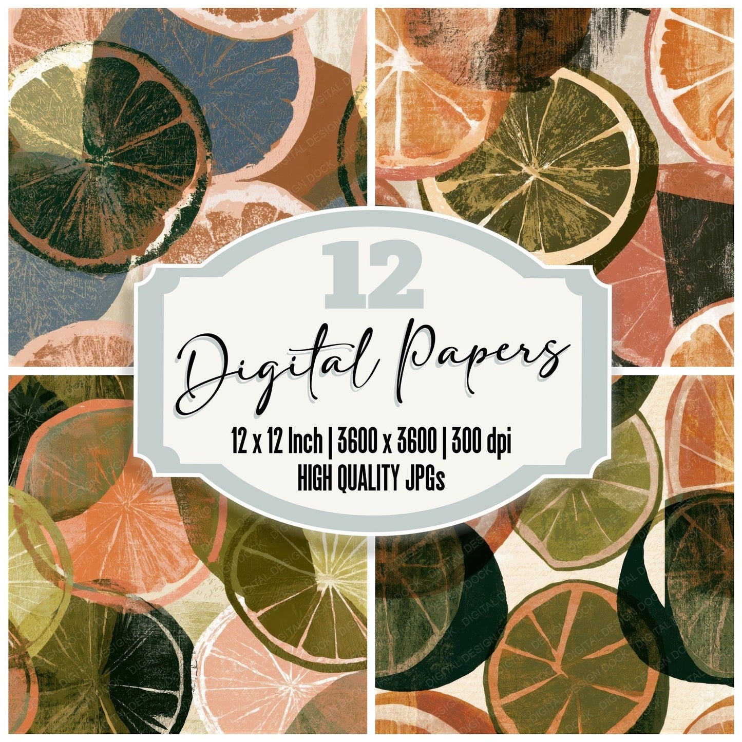 Screenprint Citrus Moss Oat Seamless Digital Paper Pack (DDD013393)