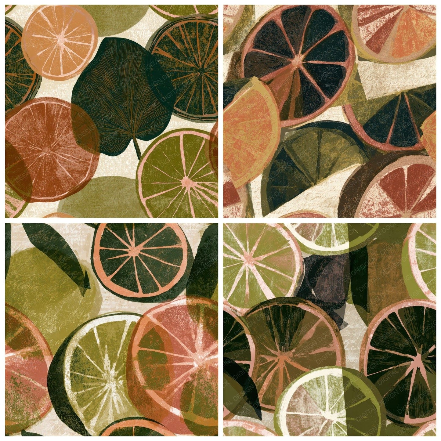 Screenprint Citrus Moss Oat Seamless Digital Paper Pack (DDD013393)
